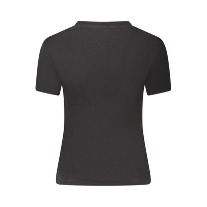 Back view of Tommy Hilfiger Black Cotton Women T-Shirt with short sleeves and sustainable fabric blend.