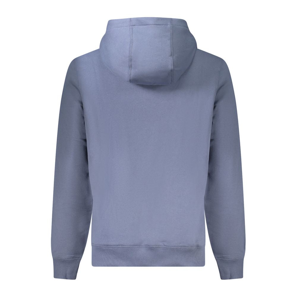 Back view of Tommy Hilfiger Blue Cotton Men Sweater showcasing hood design and premium fabric.