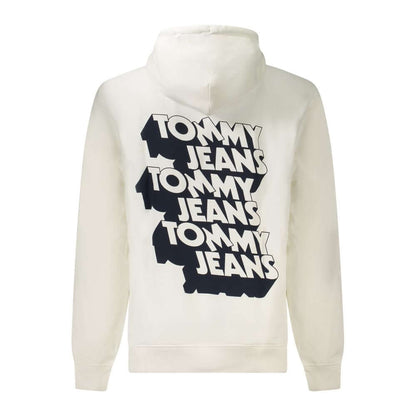 Back view of Tommy Hilfiger White Cotton Men Sweater showcasing bold Tommy Jeans text print design.