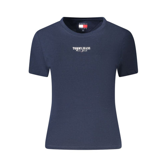 Tommy Hilfiger Blue Cotton Women T-Shirt with logo and sustainable materials, crew-neck, short-sleeves, distinctive print.