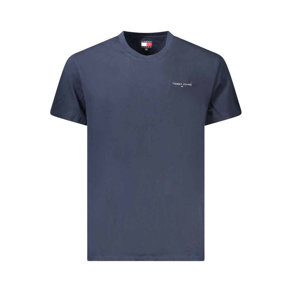 Tommy Hilfiger Blue Cotton Men T-Shirt showcasing logo on chest, eco-friendly design, perfect for stylish casual wear.
