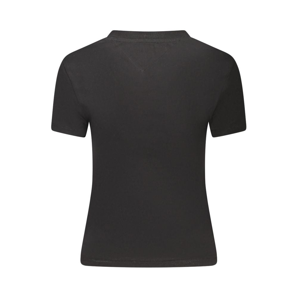 Back view of Tommy Hilfiger Black Cotton Women T-Shirt, short-sleeved and eco-friendly design.