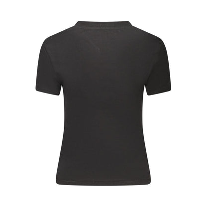 Back view of Tommy Hilfiger Black Cotton Women T-Shirt, short-sleeved and eco-friendly design.