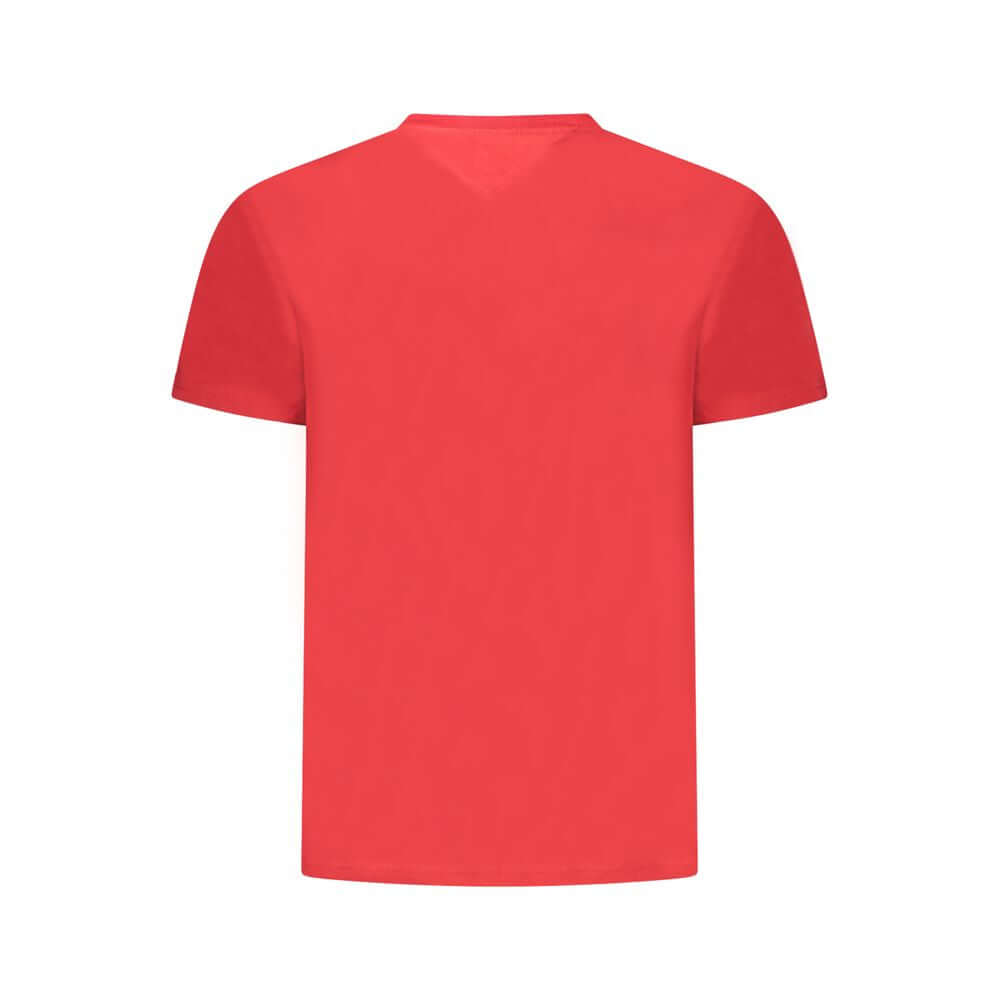 Tommy Hilfiger Red Cotton Men T-Shirt, sustainable fashion, back view of crew-neck design