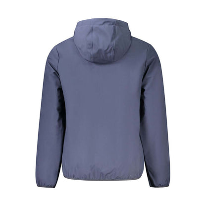 Back view of Norway 1963 Blue Polyester Men Jacket with hood and sleek design.