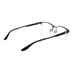BMW Gray Men Glasses Frame in gunmetal titanium, half-rim style, plastic demo lenses, size 54-18-145 with branded case included.