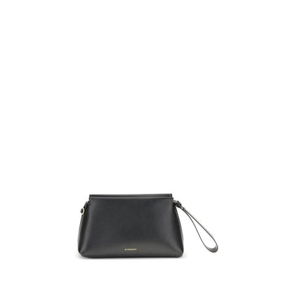 Givenchy Black Calf Leather Bos Taurus Clutch Bag with gold signature and zipper closure, featuring a leather shoulder strap.