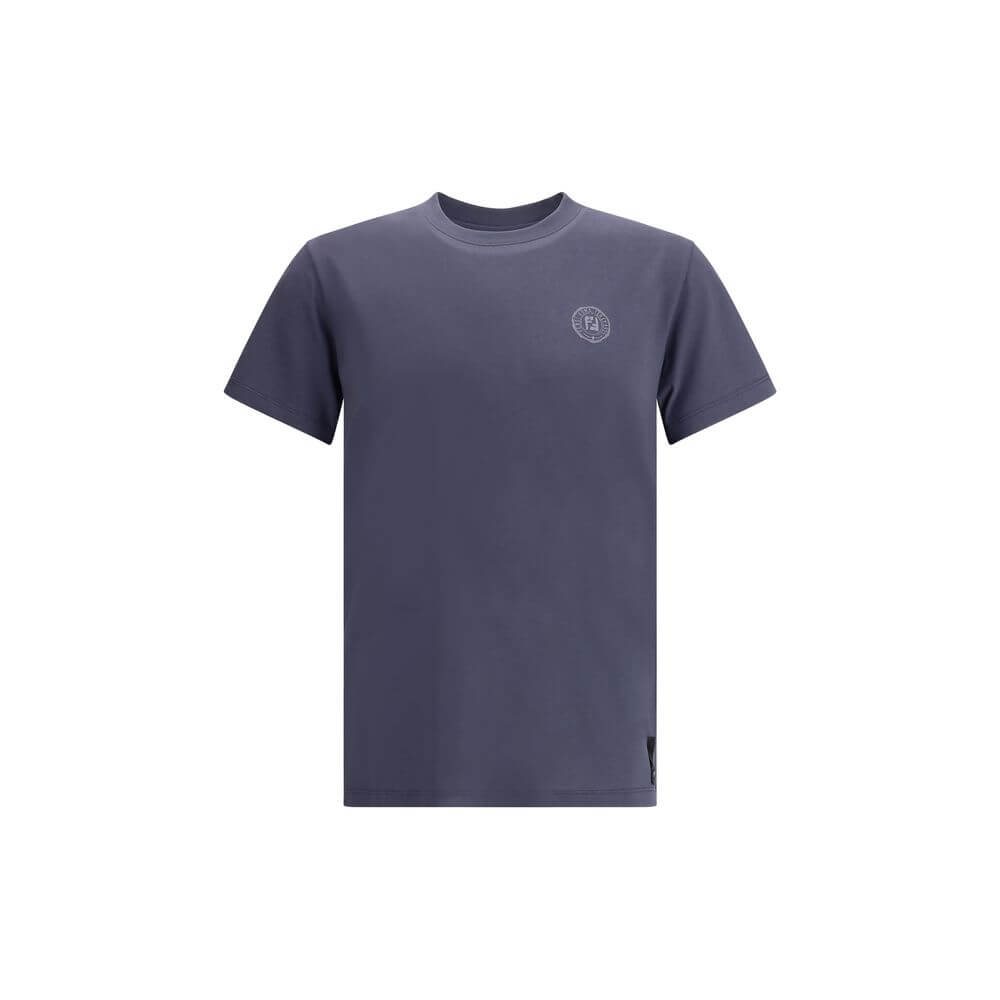 Fendi Blue Cotton T-Shirt with logo print, ribbed crew neck, 100% cotton, AW25 season, regular fit, made in Italy