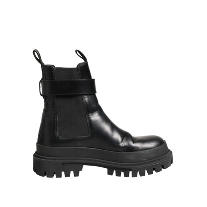 Dolce & Gabbana Black Calfskin DG Logo Strap Ankle Boots Shoes