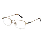BMW Gold Men Glasses Frame, titanium half-rim rectangle style with demo lenses, 56-18-145 size with branded case.