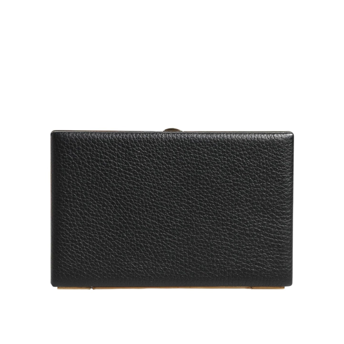 Dolce & Gabbana Black Leather Gold Frame Clutch Evening Party Purse Bag