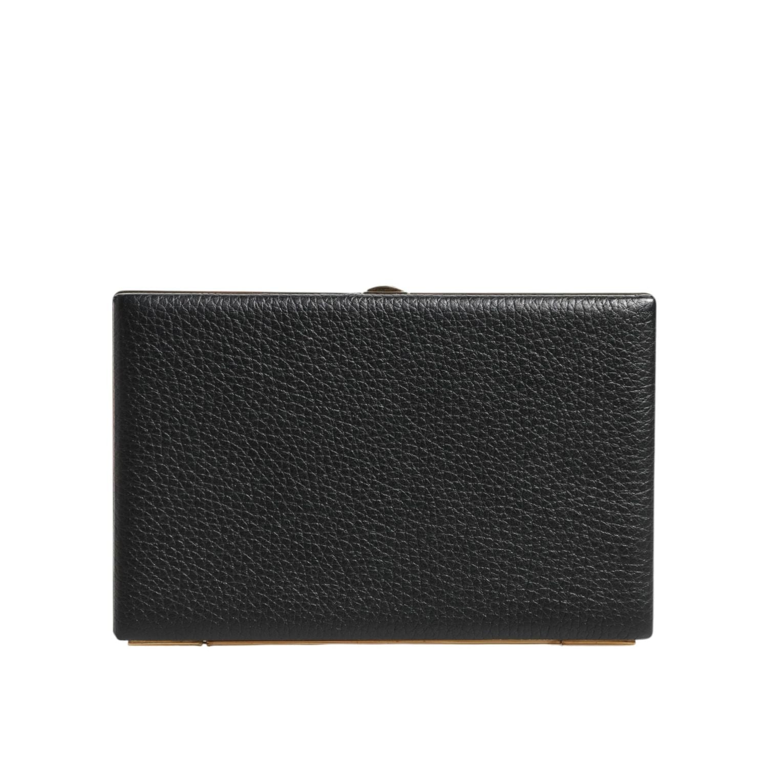 Dolce & Gabbana Black Leather Gold Frame Clutch Evening Party Purse Bag