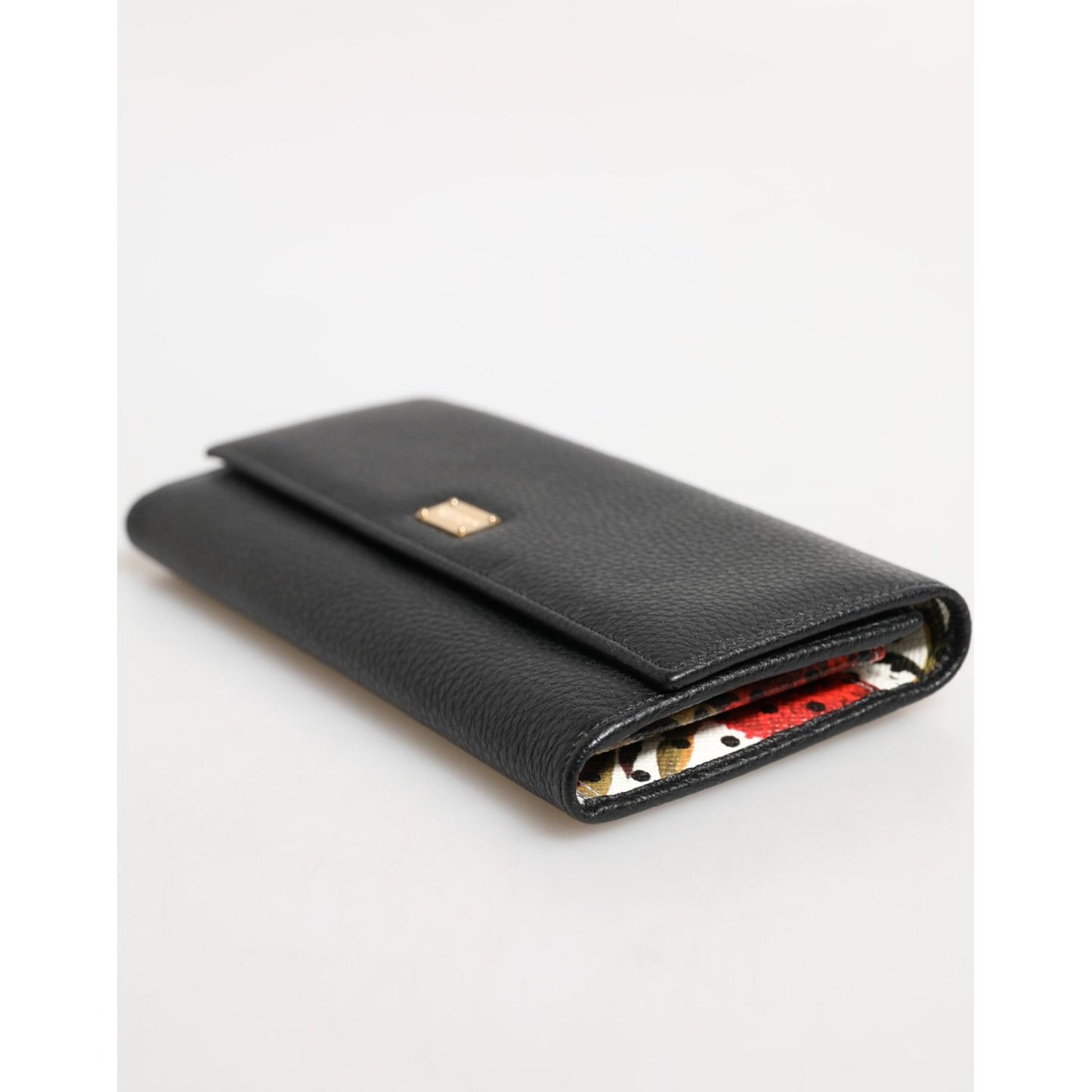 Dolce & Gabbana Black Leather Trifold Logo Plaque Card Holder Wallet