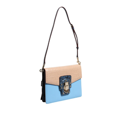 Dolce & Gabbana Blue Beige Exotic Leather LUCIA Crossbody Bag