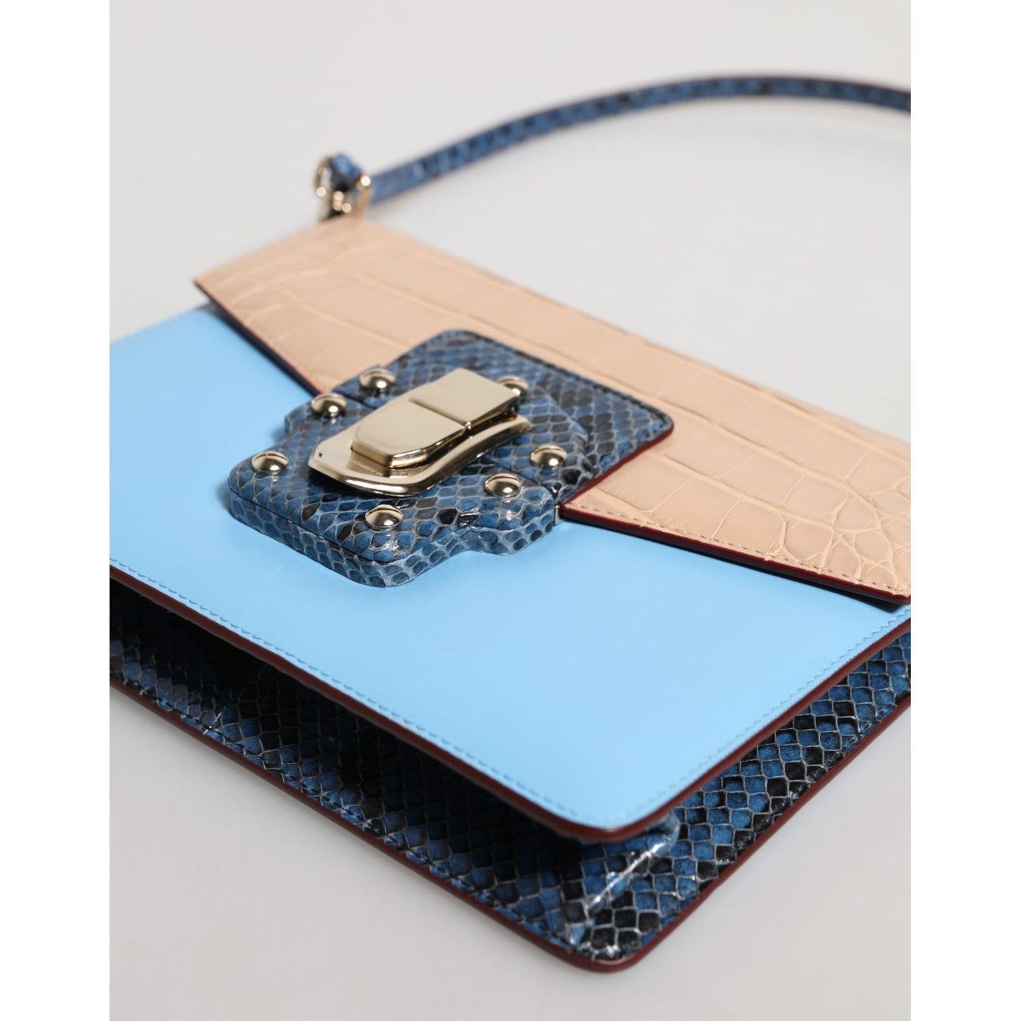 Dolce & Gabbana Blue Beige Exotic Leather LUCIA Crossbody Bag