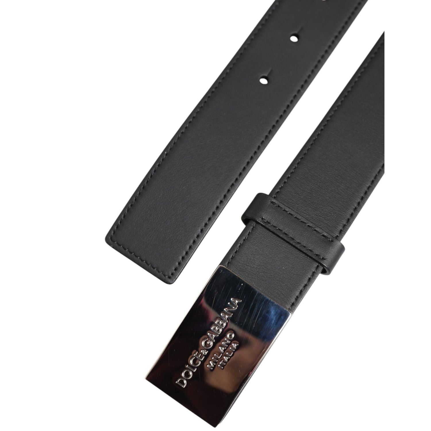 Dolce & Gabbana Black Leather Classic Metal Logo Buckle Belt
