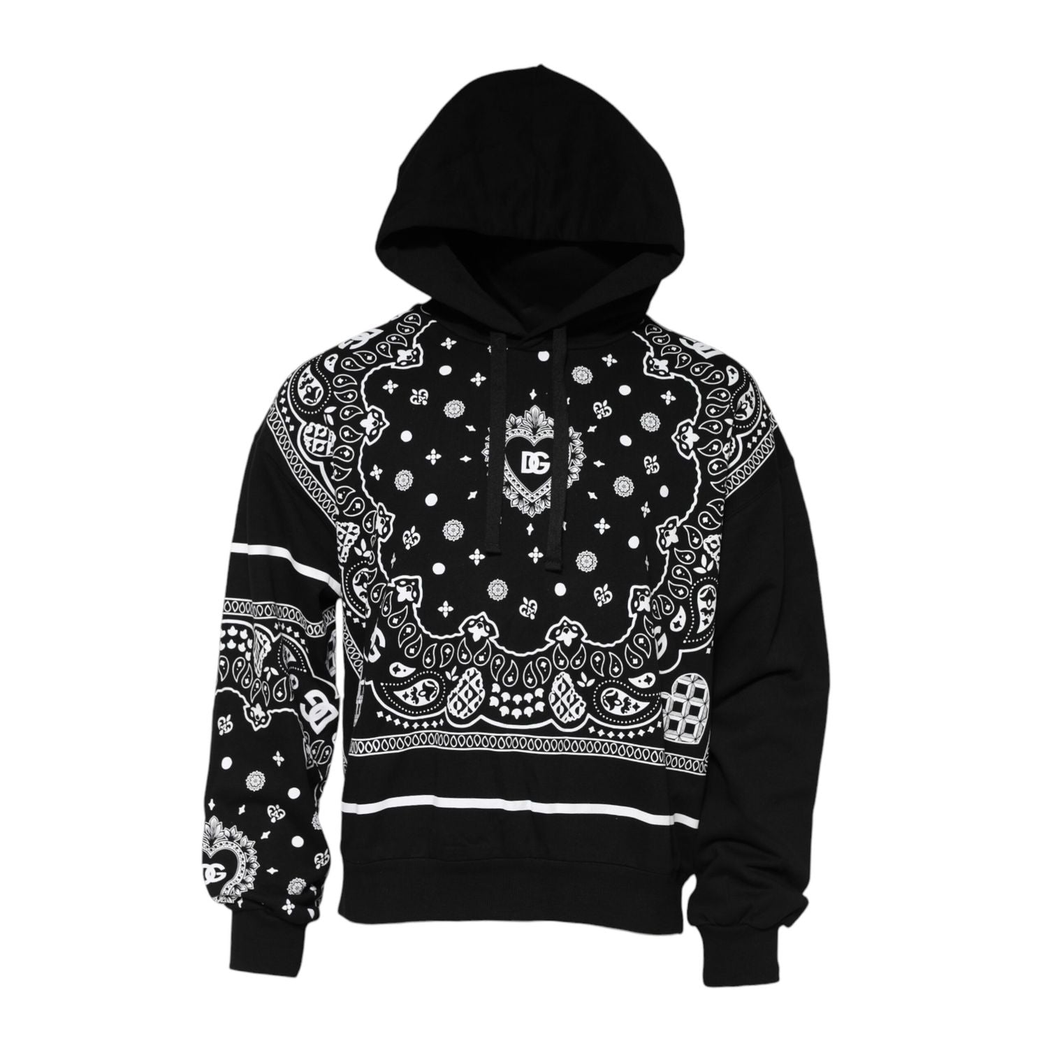 Dolce & Gabbana Black Bandana Hooded Men Sweatshirt Sweater