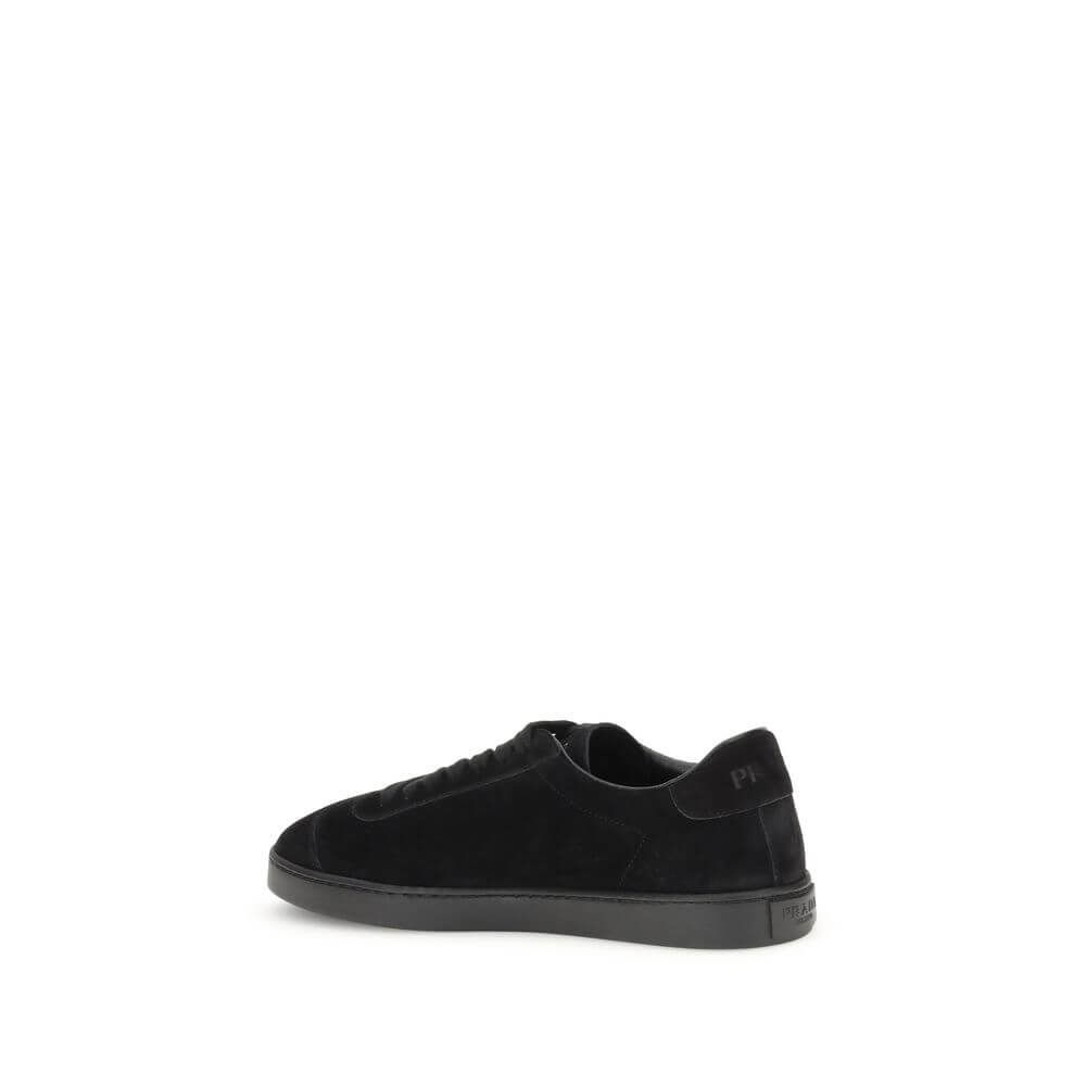 Prada Black Calf Leather Bos Taurus Low Top Sneakers