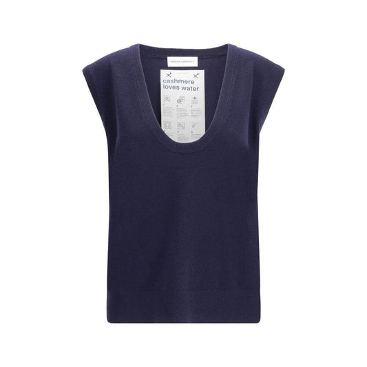 Extreme Cashmere Blue Cashmere Sleeveless Sweater with deep ribbed neckline