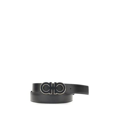 Ferragamo Black Calf Leather Bos Taurus Regular Belt with Gancini buckle, reversible design, AW25 season accessory.