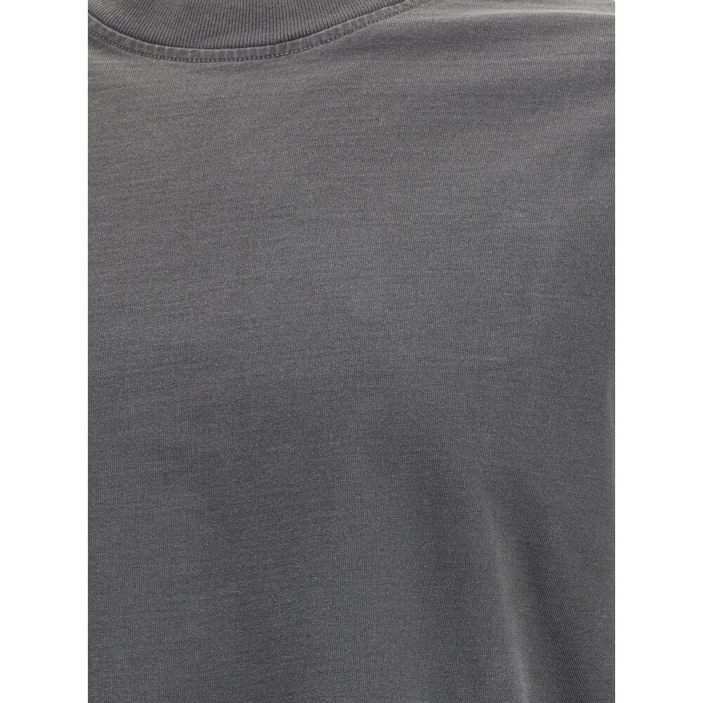 Close-up of Agolde Gray Cotton Long Sleeve T-Shirt showing soft jersey fabric with ribbed crew neck and elasticized cuffs.