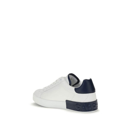 Dolce & Gabbana White Calf Leather Bos Taurus Low Top Sneakers