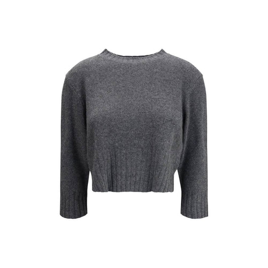 Loulou De Saison Gray Cashmere Sweatshirt with ribbed crew neck, hem, cuffs, and side slits for a modern and casual look.