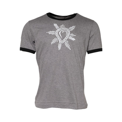 Dolce & Gabbana Gray Sacred Heart Cotton Crew Neck T-shirt