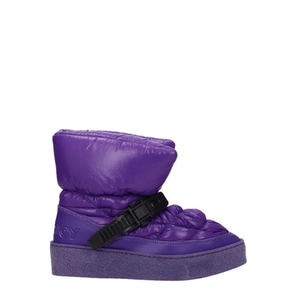 Khrisjoy Purple Polyester Ankle Boots with clip closure and rubber sole, featuring a 4 cm mid heel and round toe.