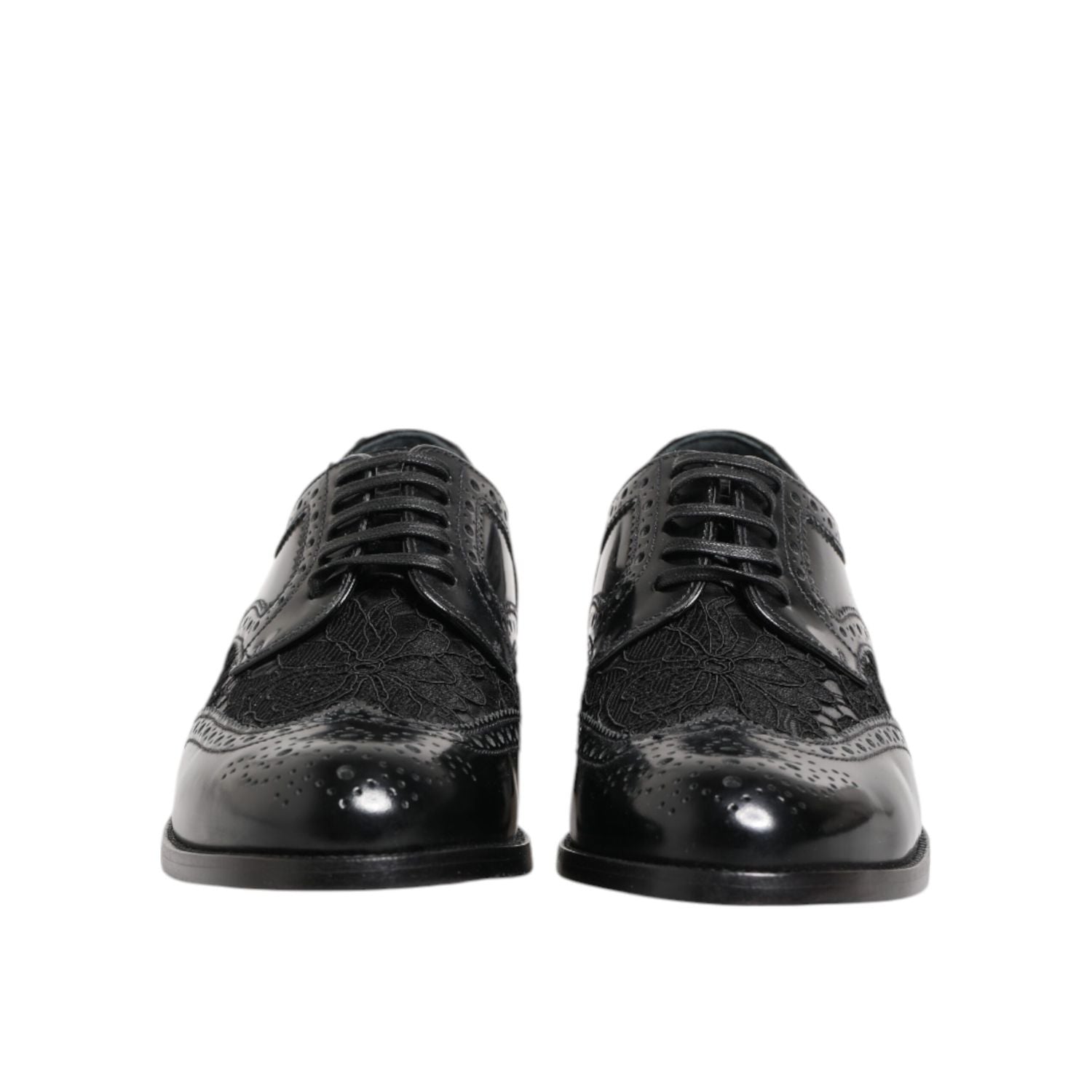 Dolce & Gabbana Black Leather Floral Lace Dress Formal Shoes
