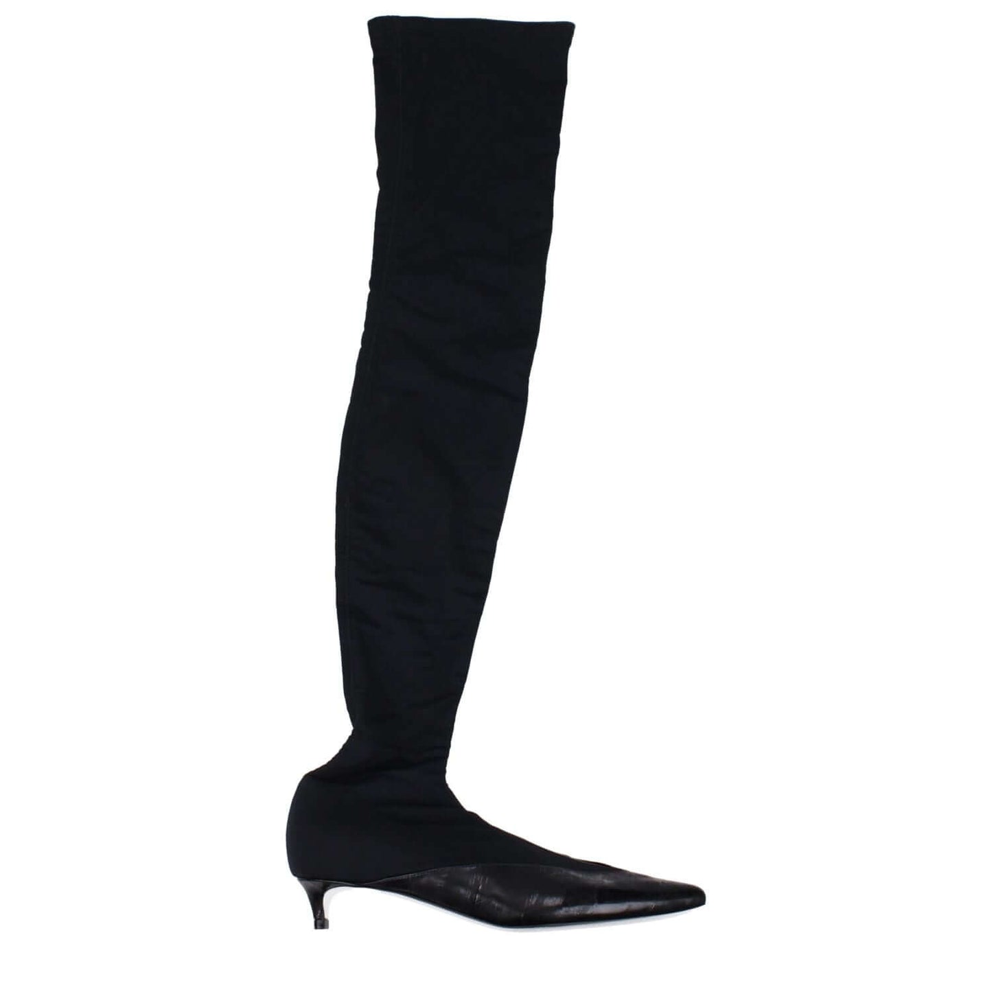 Givenchy Black Fabric Over The Knee boots with pointy toe and 3.5 cm mid heels, crafted from fabric with a leather sole, casual style.