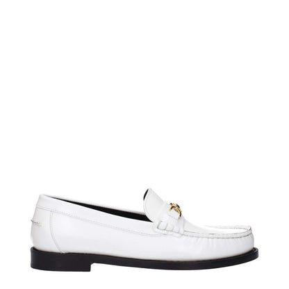 Versace White Leather Slip-On Loafers with front detail and logo, MPN 10121231A087731W00V, side view on white background.