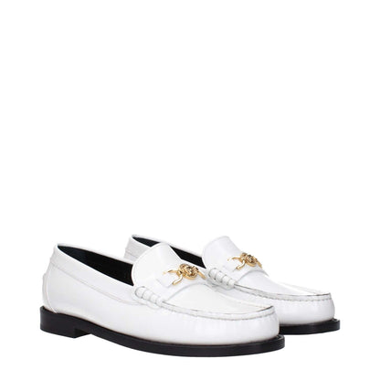 Versace White Leather Slip-On Loafers with front logo detail.
