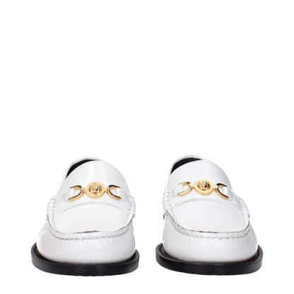 Versace White Leather Slip-On Loafers with front detail and logo, style MPN 10121231A087731W00V, code F82515.