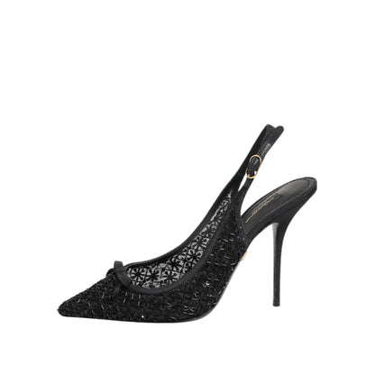 Dolce & Gabbana Black Tulle Ricamo Heels Slingbacks Shoes
