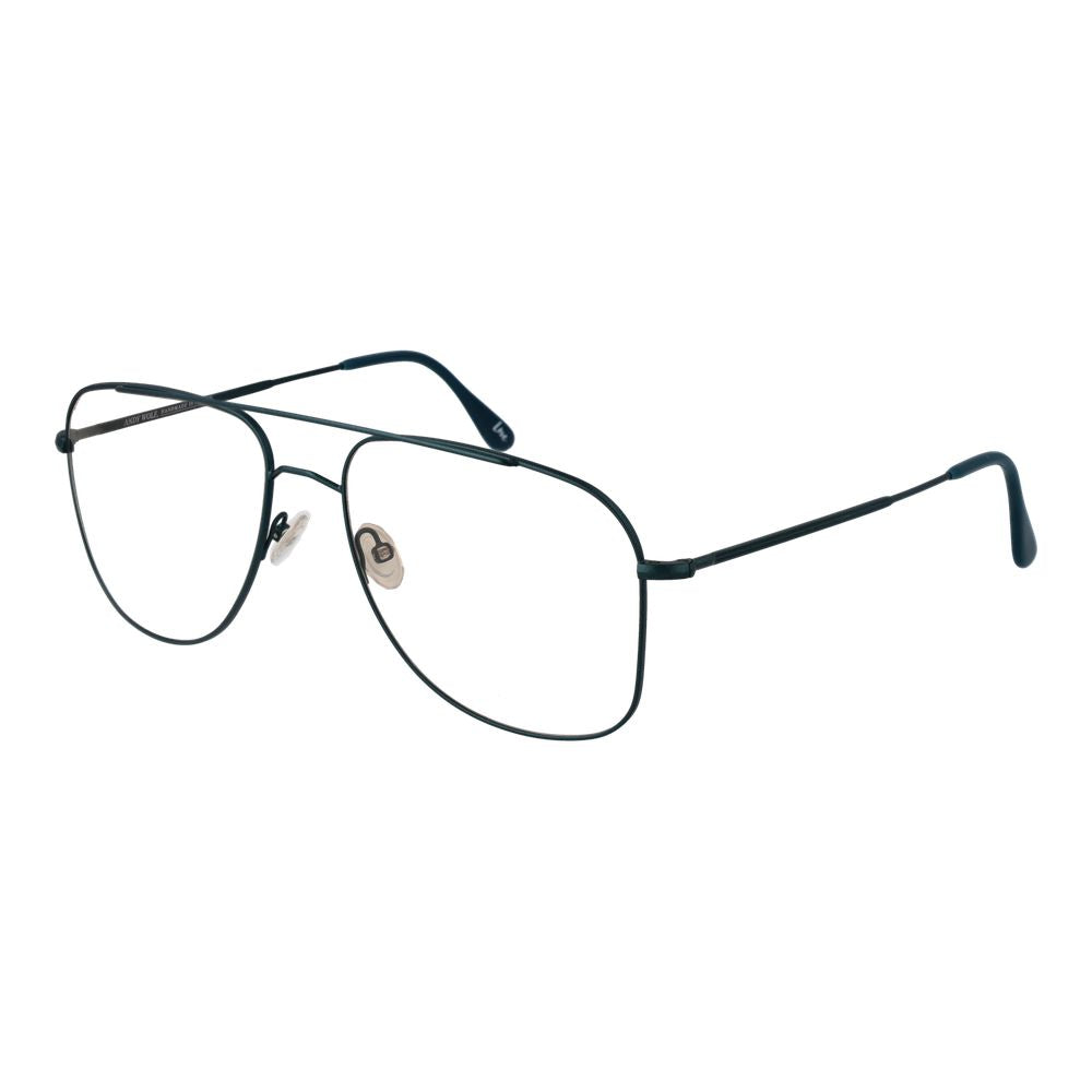 Andy Wolf Green Unisex Glasses Frame in full-rim metal, aviator style with demo lenses, includes branded case.