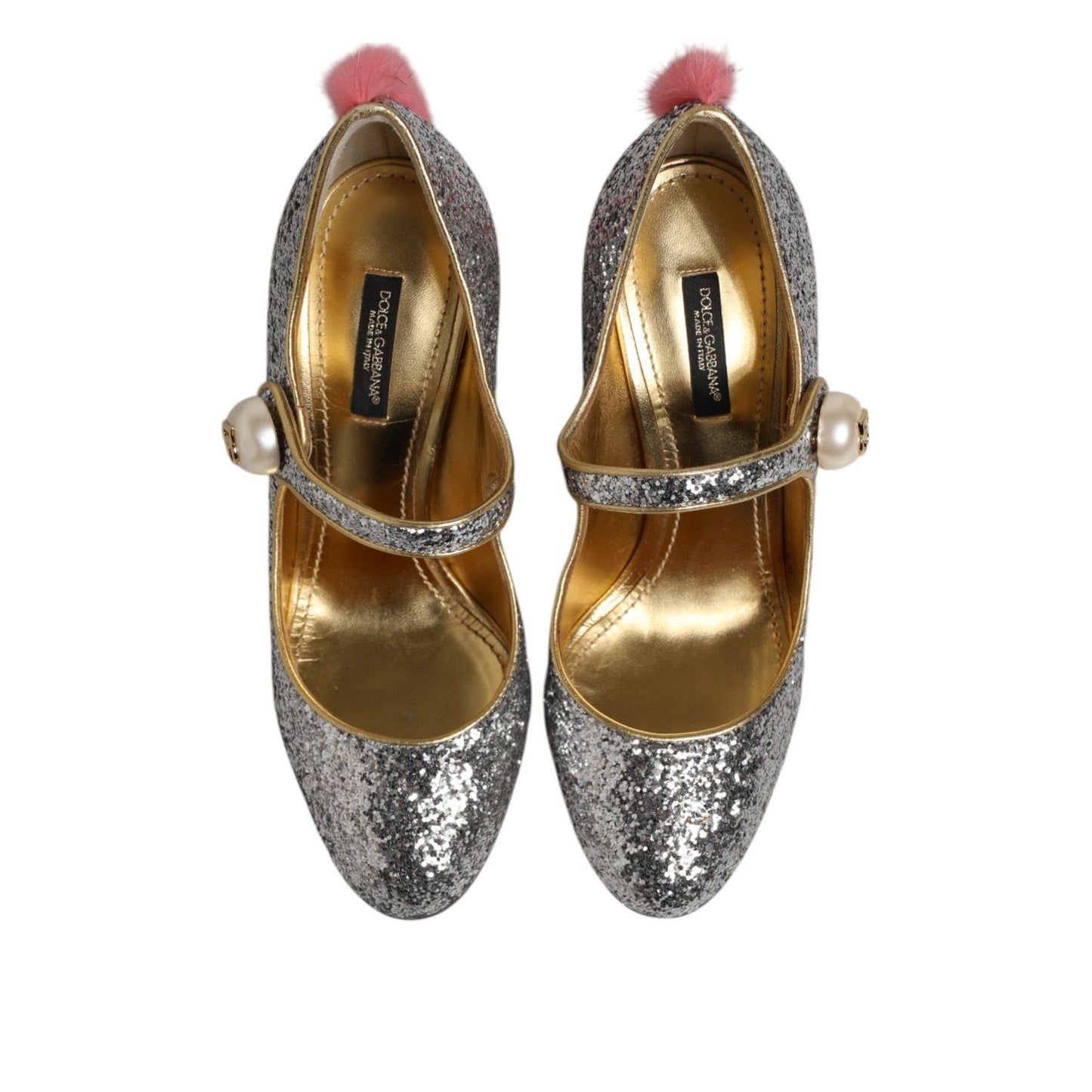 Dolce & Gabbana Silver Glitter Mink Fur VALLY Pump Shoes