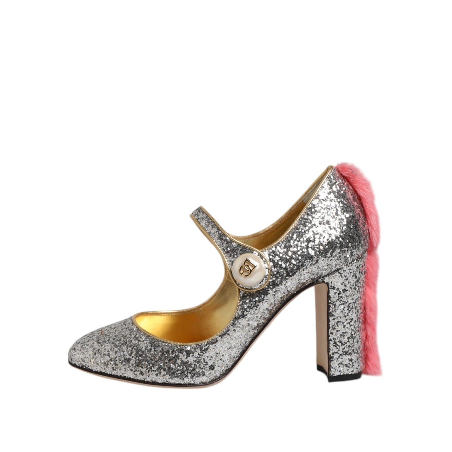 Dolce & Gabbana Silver Glitter Mink Fur VALLY Pump Shoes