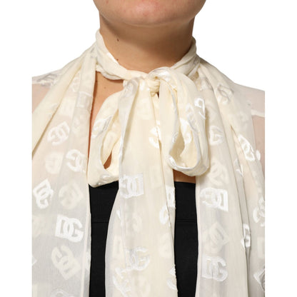 Dolce & Gabbana Off White Logo Monogram Ascot Collar Top