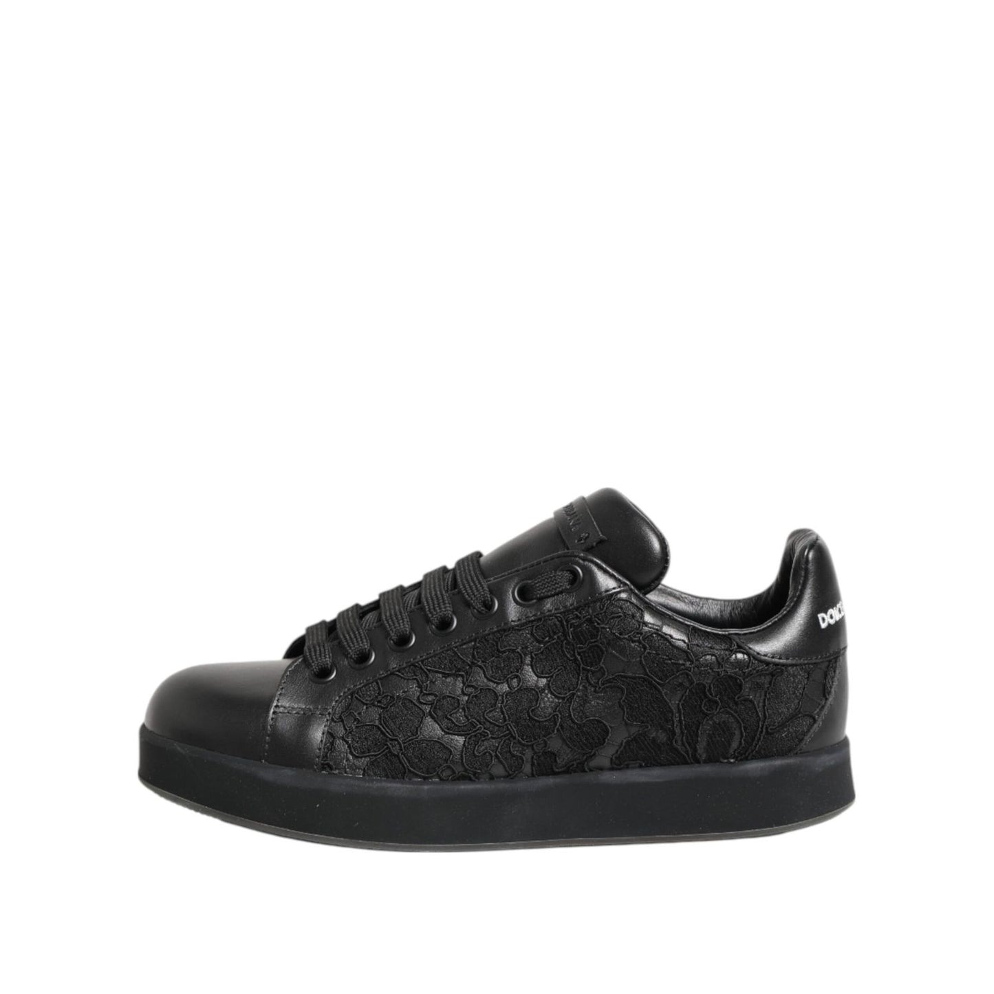 Dolce & Gabbana Black Floral Lace Low Top Sneakers Shoes