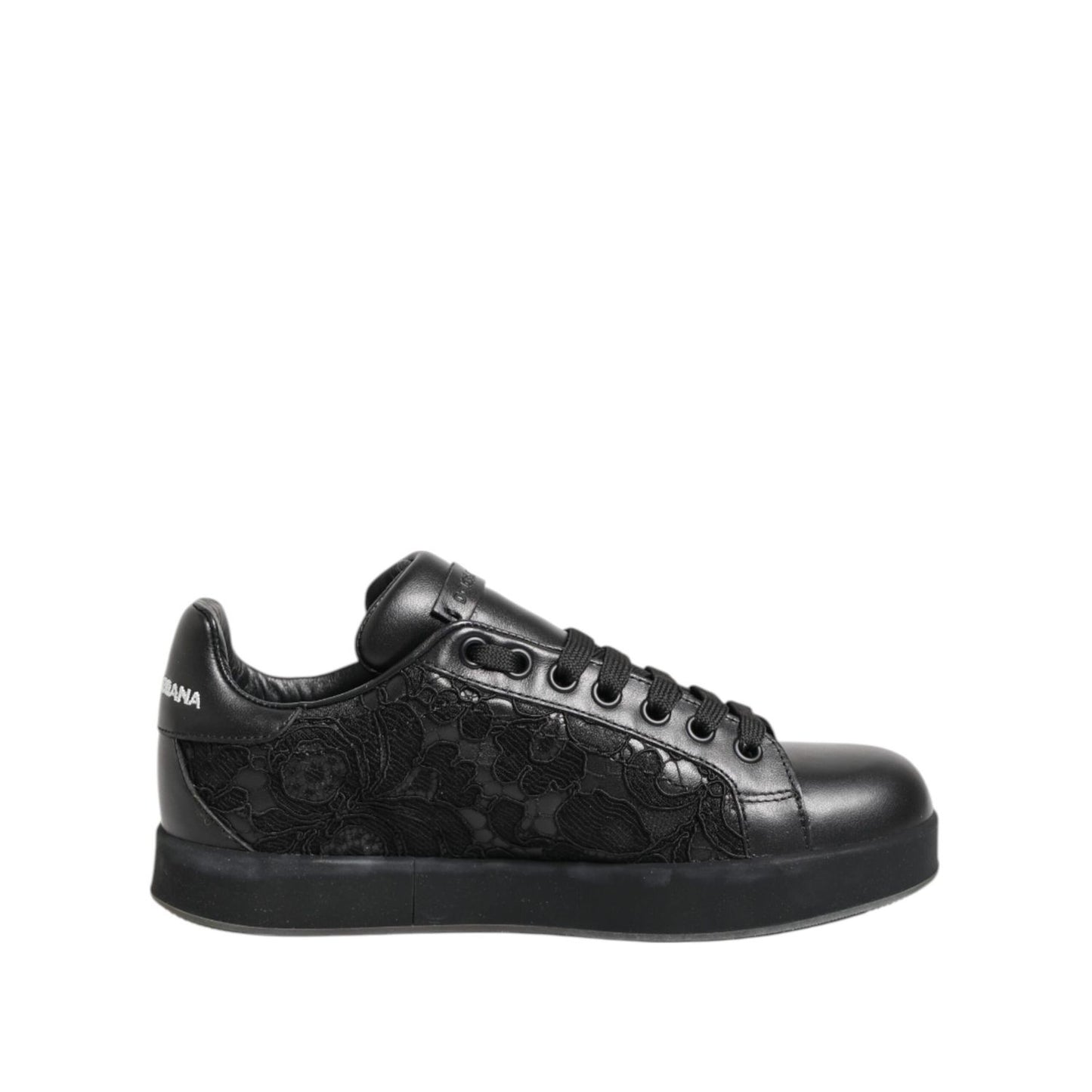 Dolce & Gabbana Black Floral Lace Low Top Sneakers Shoes