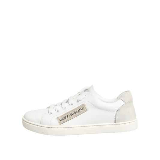 Dolce & Gabbana White Gray Leather Low Top Sneakers Shoes