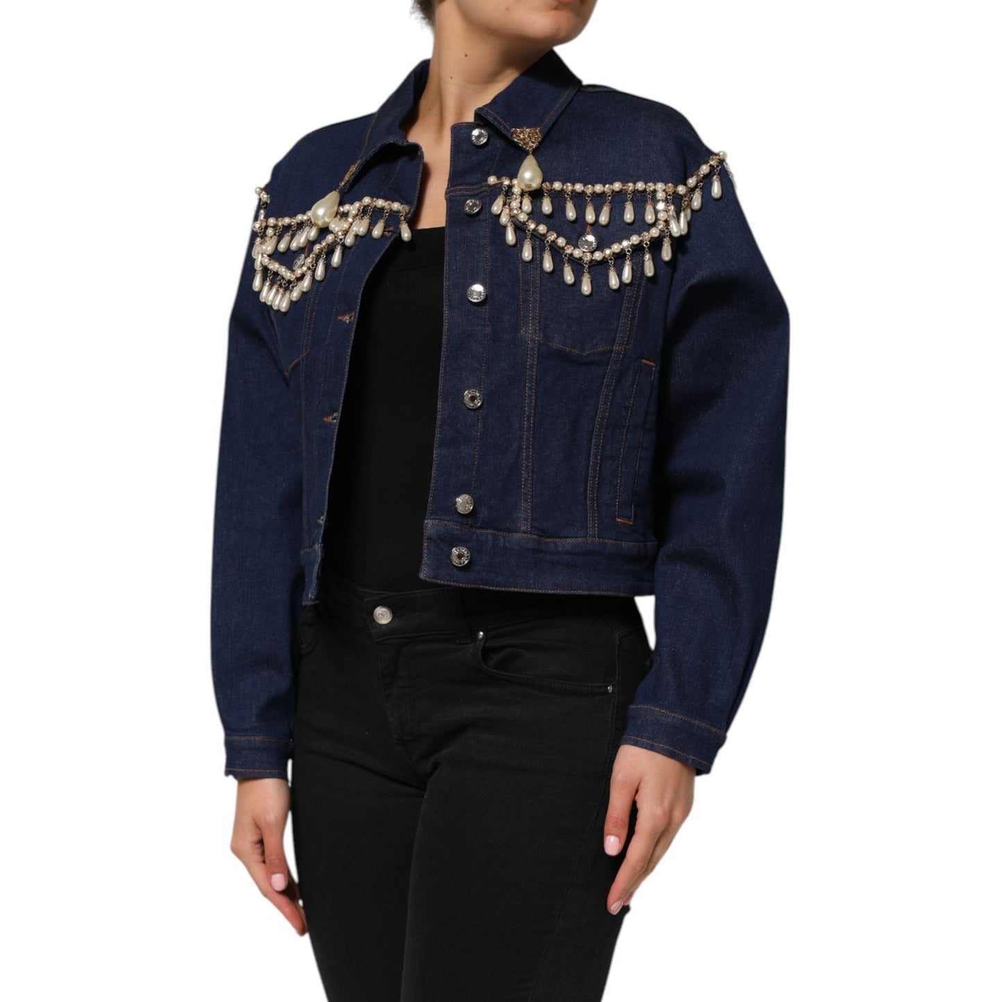 Dolce & Gabbana Blue Cotton Denim Crystal Embellished Jacket JKT41507-38