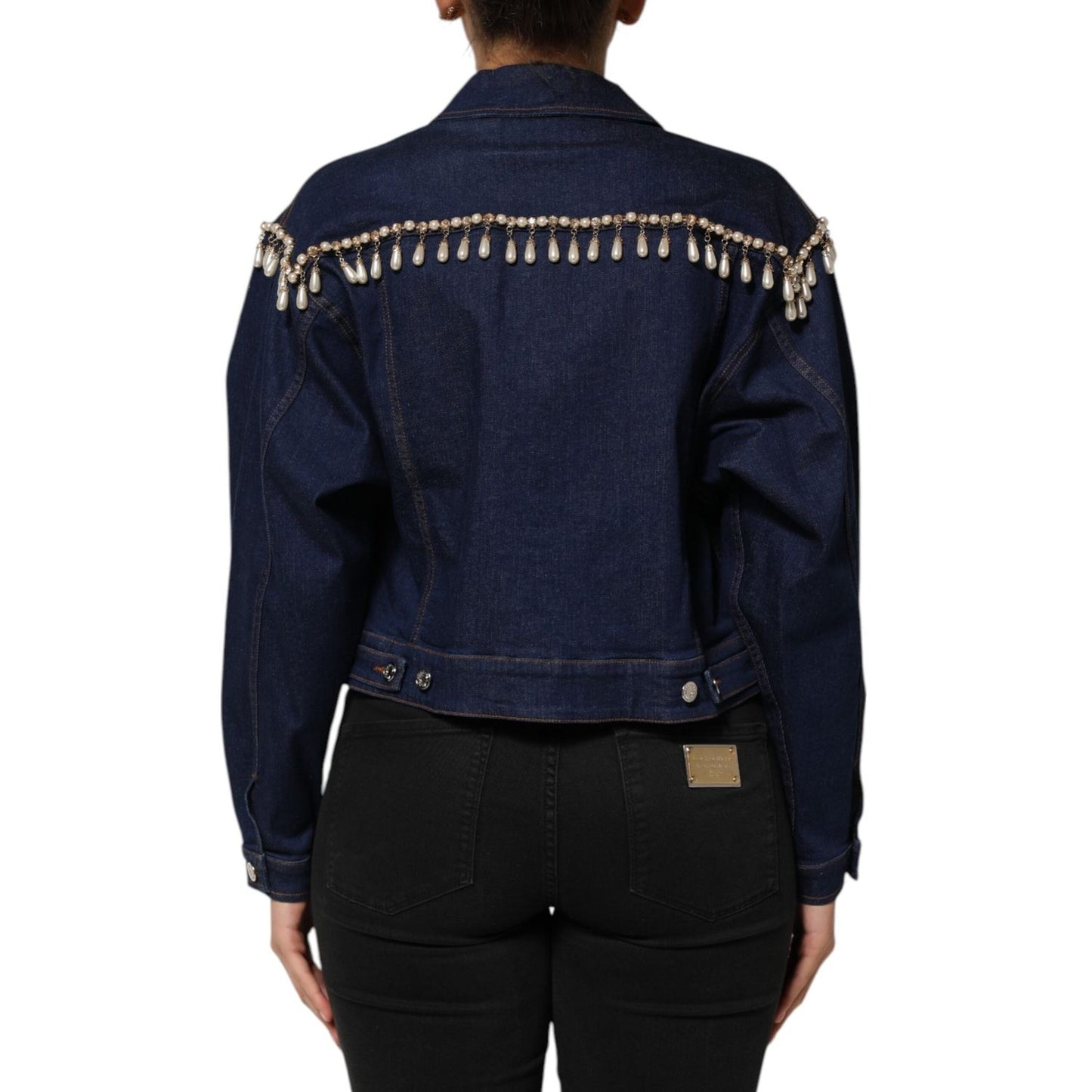 Dolce & Gabbana Blue Cotton Denim Crystal Embellished Jacket JKT41507-38