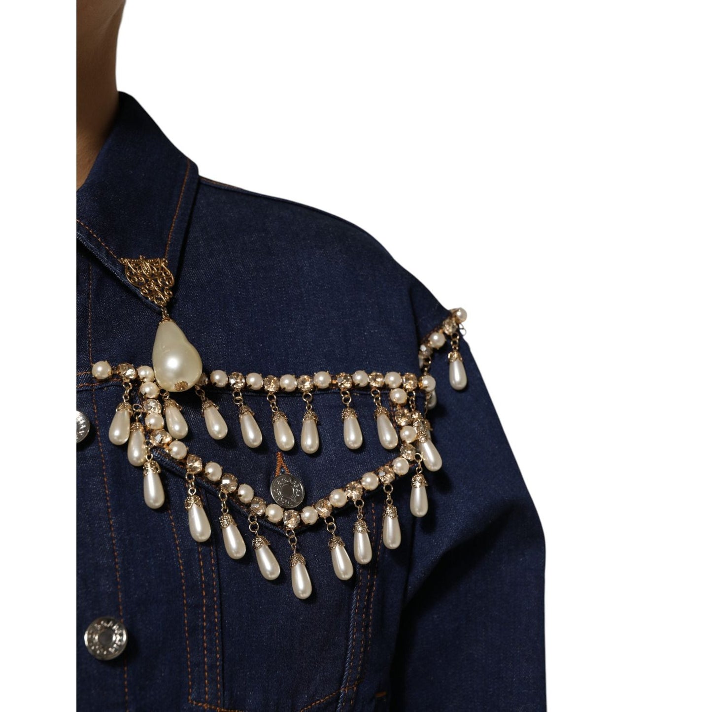 Dolce & Gabbana Blue Cotton Denim Crystal Embellished Jacket JKT41507-38
