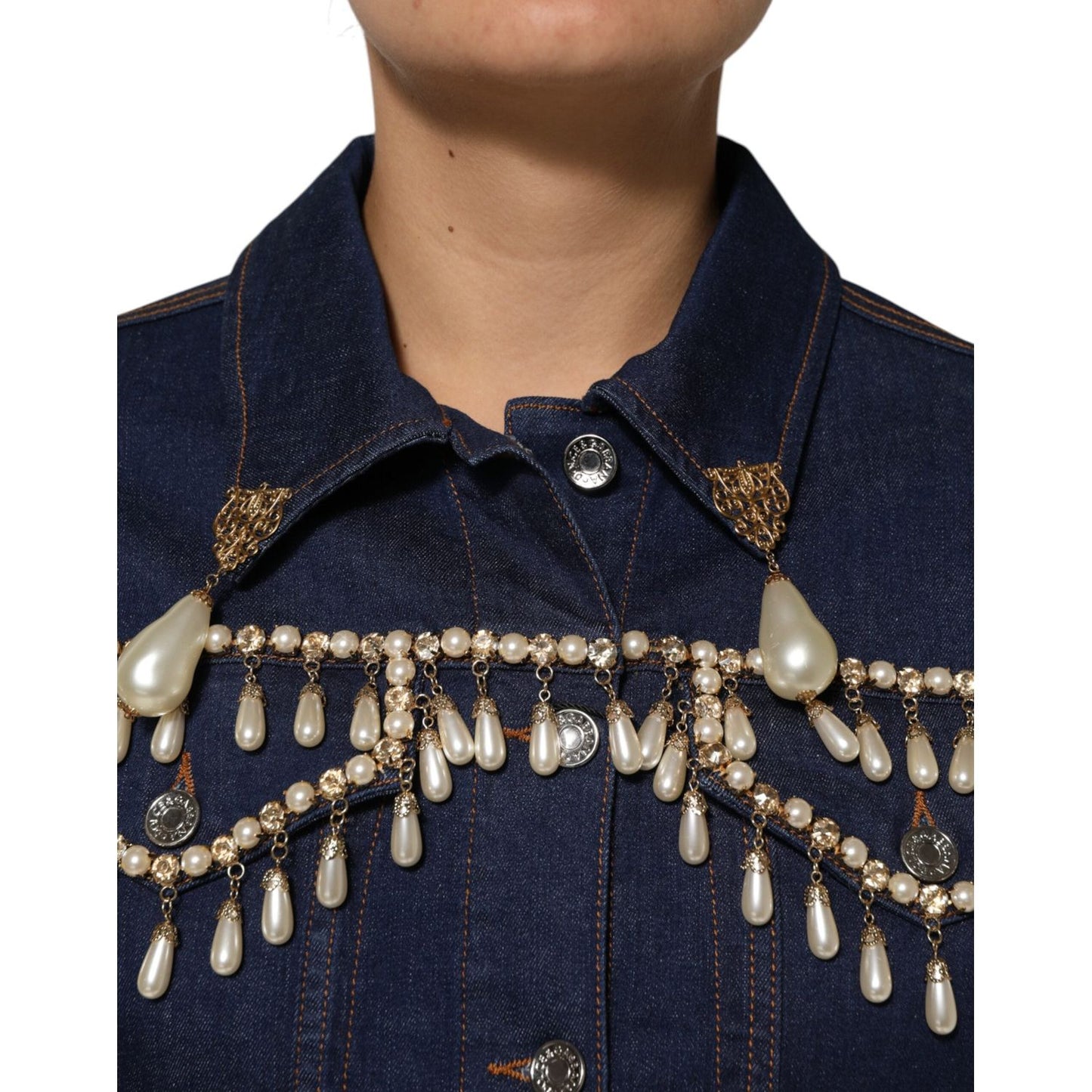 Dolce & Gabbana Blue Cotton Denim Crystal Embellished Jacket JKT41507-38