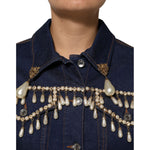 Dolce & Gabbana Blue Cotton Denim Crystal Embellished Jacket JKT41507-38