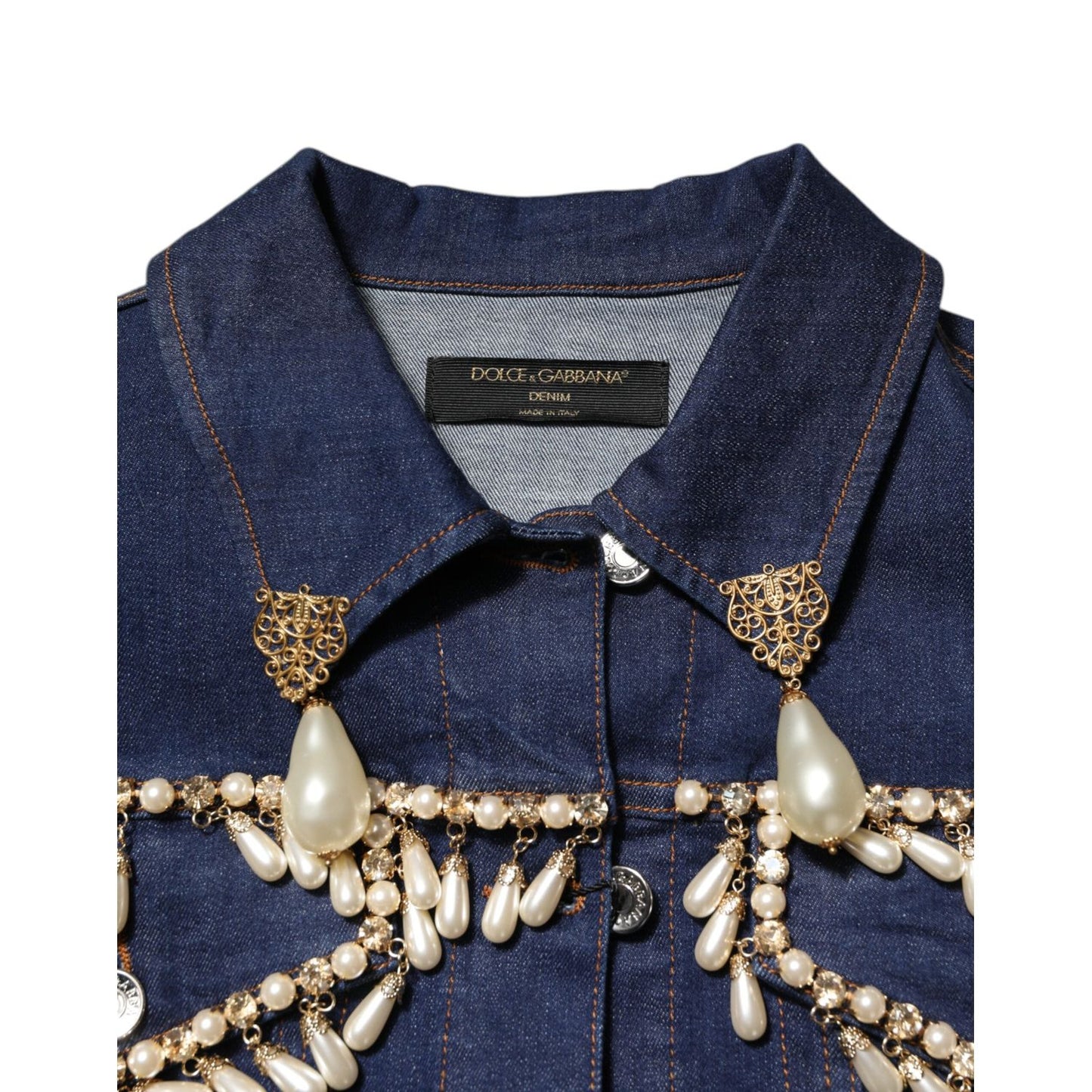 Dolce & Gabbana Blue Cotton Denim Crystal Embellished Jacket JKT41507-38