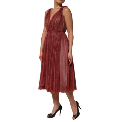 Dolce & Gabbana Burgundy Mesh Sleeveless Midi A-line Dress
