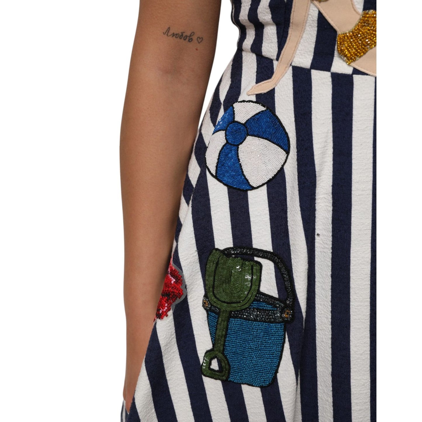 Dolce & Gabbana Blue White Striped Embroidered A-line Dress